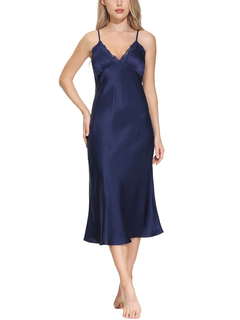 100% Silk Lace-Trim Slip Dress